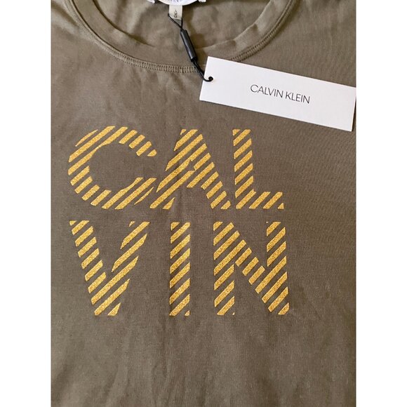 Calvin Klein Olive Gold Round neck Tee Top T-shirt Short Sleeves Size L - Picture 4 of 12